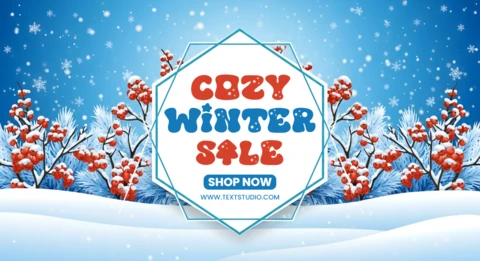 Plantilla de diseño de venta de invierno acogedora para volantes promocionales con fondo nevado y bayas.