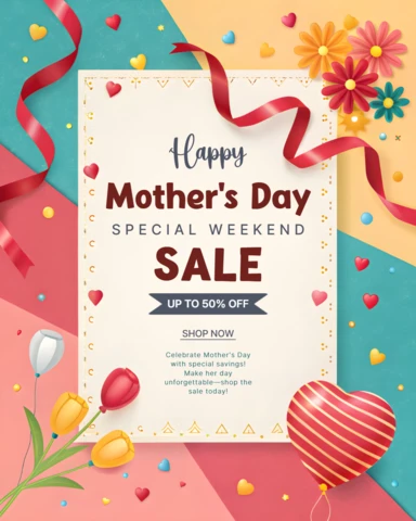 Colorful Mother's Day Sale Template Design with Floral and Heart Elements