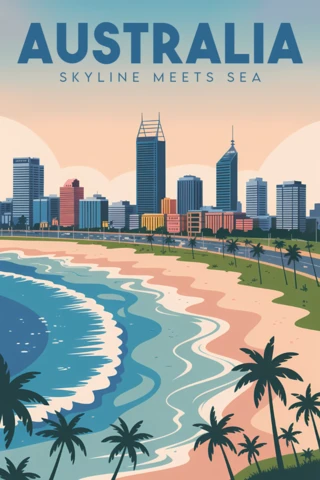 Template de design retrô da Austrália para pôsteres de viagem