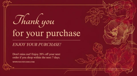 Luxurious Red Floral Thank You Purchase Card Design Template