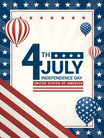 Template de design do dia da independência de 4 de julho com balões e estrelas