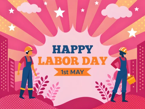 Modelo de design de comemoração do feliz dia do trabalho - estilo vibrante e divertido