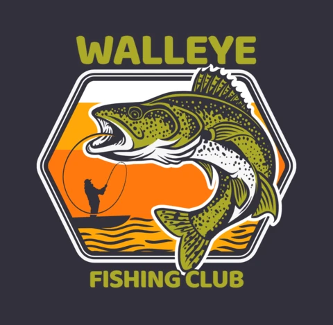 Walleye Fishing Club Vintage T-shirt Design Template