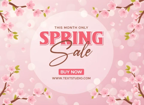 Festive Spring Sale Banner Design Template with Flowers, Pink Background, and Promotional Typography