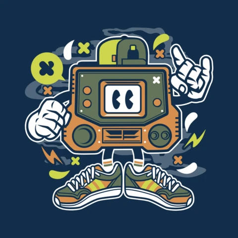 Retro Gamer Cartoon Character T-Shirt Design Template