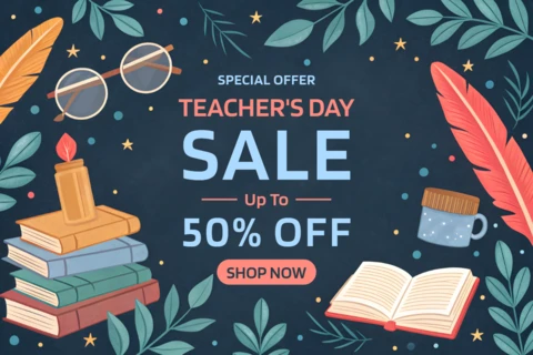 Modèle de vente fantaisiste pour la journée des enseignants - graphique promotionnel modifiable pour des réductions allant jusqu'à 50%