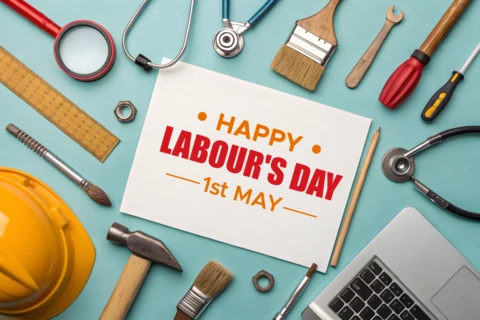 Design de modelo editável de feliz dia do trabalho com tema de ferramentas de construção