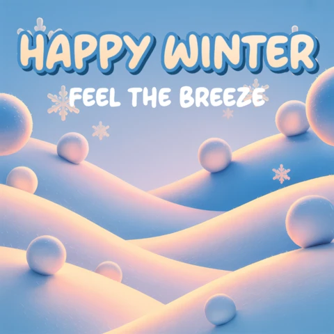 Happy Winter Design Template with Snowy Hills for Seasonal Greeting Cards