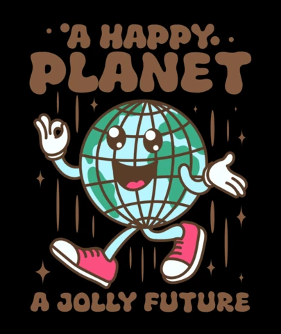 A Happy Planet, A Jolly Future Cheerful Earth Illustration Promoting Positivity T-Shirt Design Template