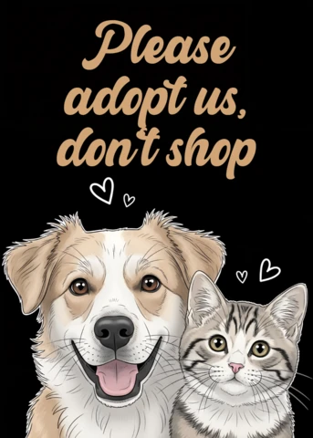 かわいい犬と猫をフィーチャーしたポスター用のペット養子縁組デザインテンプレート
