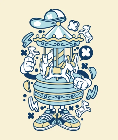 Merry-Go Round Carousel Cartoon Character T-Shirt Design Template