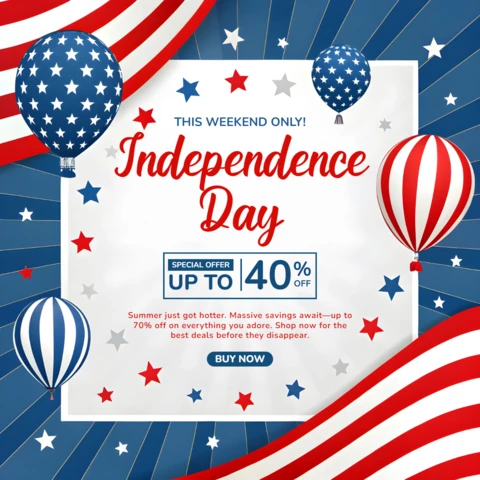 Template di celebrazione del giorno dell'indipendenza degli Stati Uniti con design di palloncini e stelle patriottici.