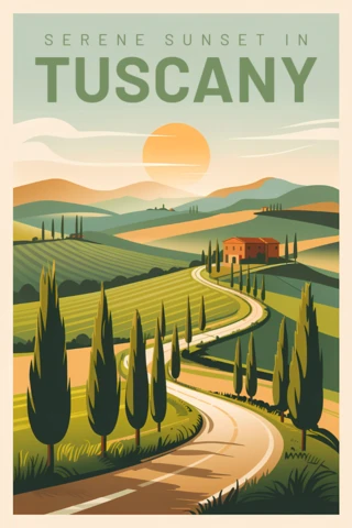 Serene Sunset in Tuscany Design Template for Travel Posters