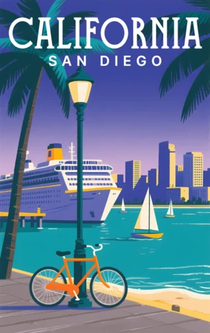 Template de design vintage de San Diego, Californie pour affiches de voyage