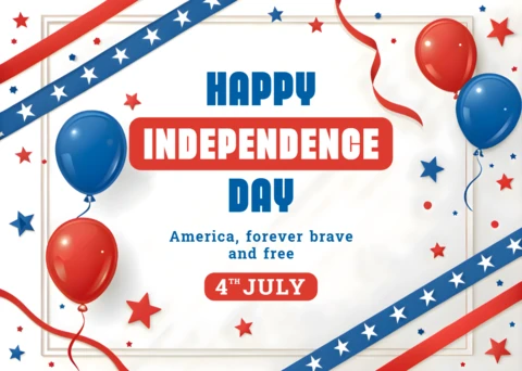 3D Independence Day Celebration Design Template with Balloons and Stars