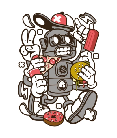 Junk Food Robot Cartoon Character T-Shirt Design Template
