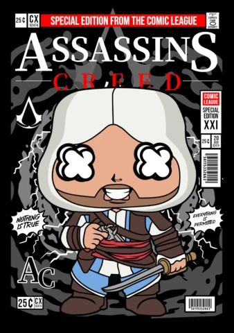 Assassin's Creed Cartoon Character Magazine Cover Design Template