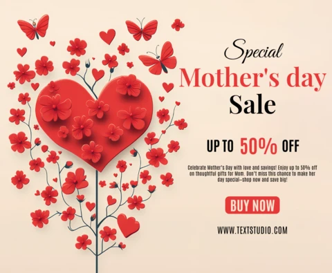 Diseño de plantilla de venta del día de la madre con corazón floral - material gráfico promocional editable