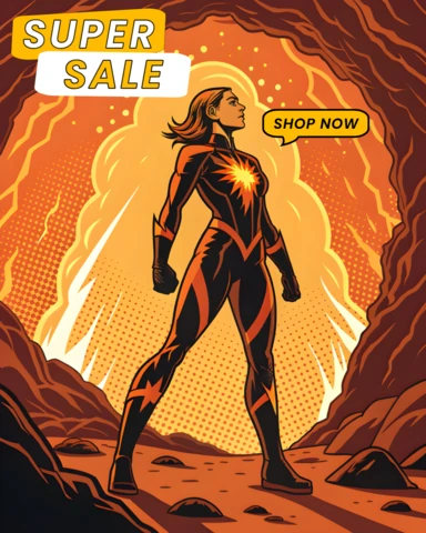 Plantilla promocional de super venta al estilo cómic para mercancía