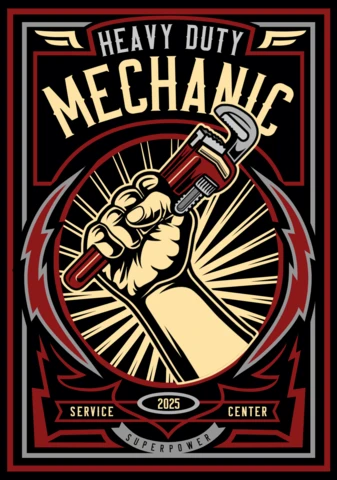 Plantilla de diseño de camiseta de mecánico de alta resistencia