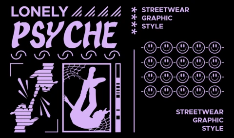 Template di design grafico streetwear per abbigliamento Lonely psyche