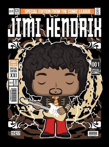 Jimi Hendrix Cartoon Character Magazine Cover Design Template