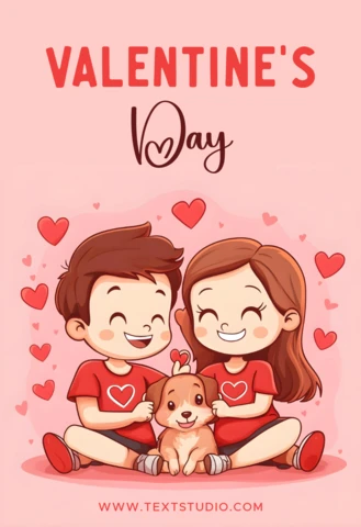 Happy Valentine Couple Illustration Template with Hearts