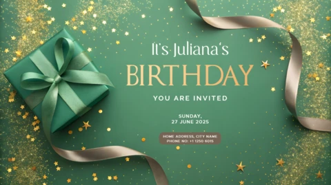 Elegant Birthday Invitation Template Design with Gift and Gold Accents