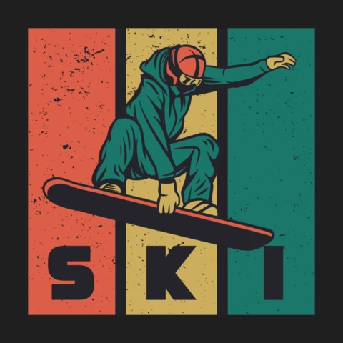 Man Playing Ski Vintage T-shirt Design Template