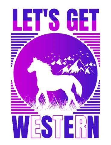 Modèle éditable de conception de style western : des graphiques de chevaux et de montagnes pour un style western