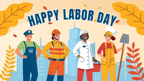 Modelo de design de comemoração do feliz dia do trabalho - estilo de desenho animado colorido