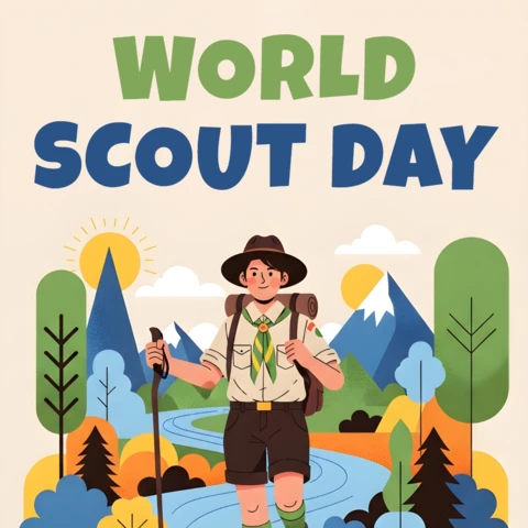 World Scout Day Design Template for Adventure Poster with Nature Elements
