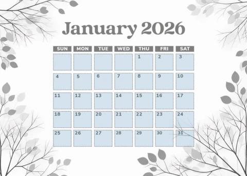 Elegant Floral Calendar Template for January 2026 Design