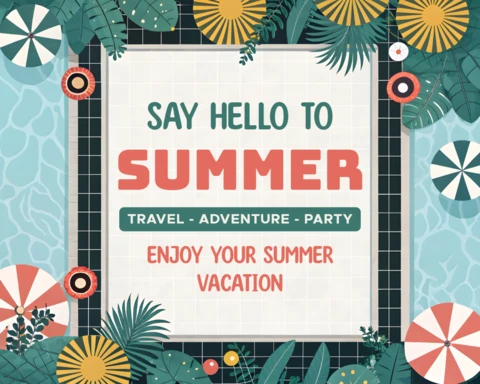 Summer Season Greetings Template with Swimming Pool Design