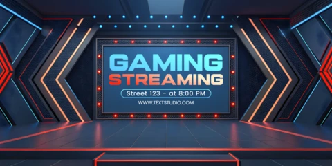 Gaming Streaming Stage Design Template with Spaceship Neon Lights
