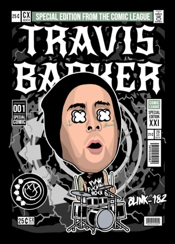Modèle de conception de couverture de magazine de personnage de dessin animé Travis Barker