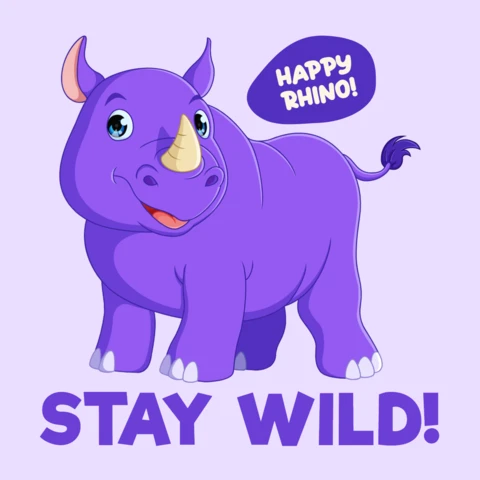 Happy neushoorn blijf wild ontwerpsjabloon