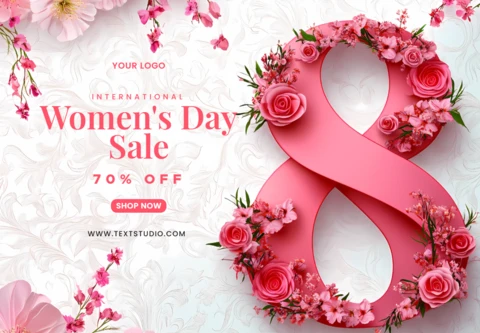 Editable Women's Day Sale Banner Design with Floral Accents