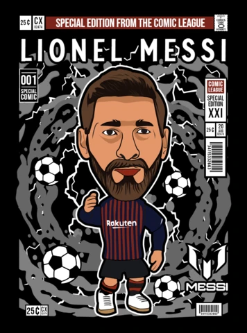 Lionel messi personaje de dibujos animados plantilla de diseño de portada de revista