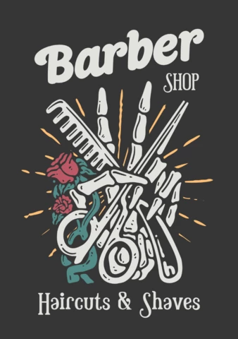 Design de pôster vintage de barbearia gótica e cabeleireiro