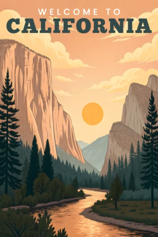 California Landscape Retro Design Template for Travel Posters