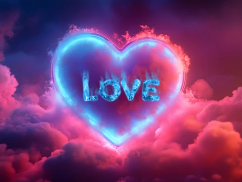 Modelo de design de letreiro em neon com coração de amor vibrante para ocasiões românticas