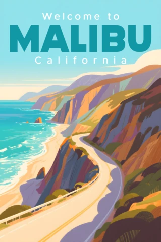 Malibu Coastal Landscape Design for Travel Wall Art and Merchandising Template