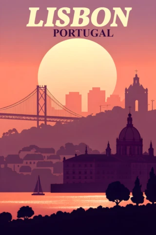 Lisbon Sunset Design Template for Travel Posters