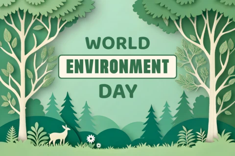 3D Forest World Environment Day Design Template in Papercut Style