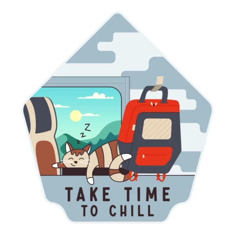 Take Time To Chill Cat Badge Template Design