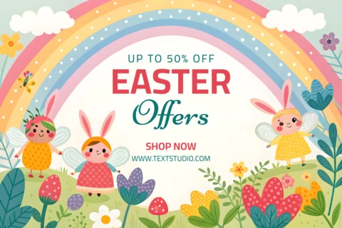 Colorida plantilla de diseño de venta de Pascua con lindos personajes de conejo
