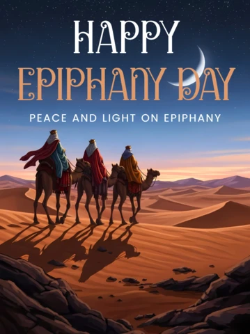 Epiphany Day Celebration Template with Camel Caravan Design for Greeting Cards