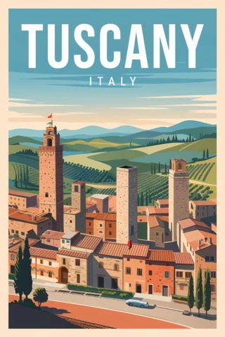 Vintage Tuscany Landscape Design Template for Travel Posters