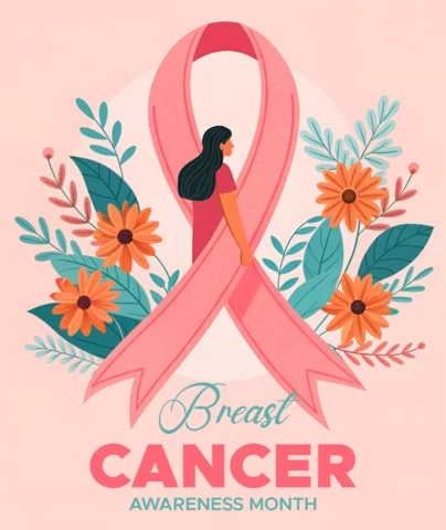Breast Cancer Awareness Month Design Template with Floral Elements for Posters